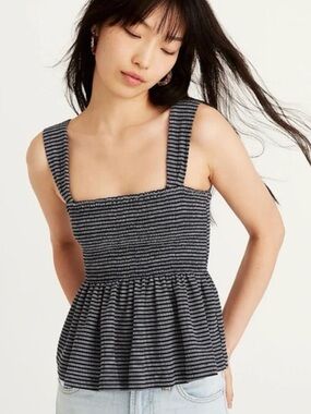Madewell Navy & White Striped Smocked Tank Top